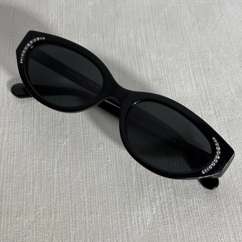 Swarovski Y2K Black Cat-Eye Sunglasses w/ Crystal Accents | Early 2000s